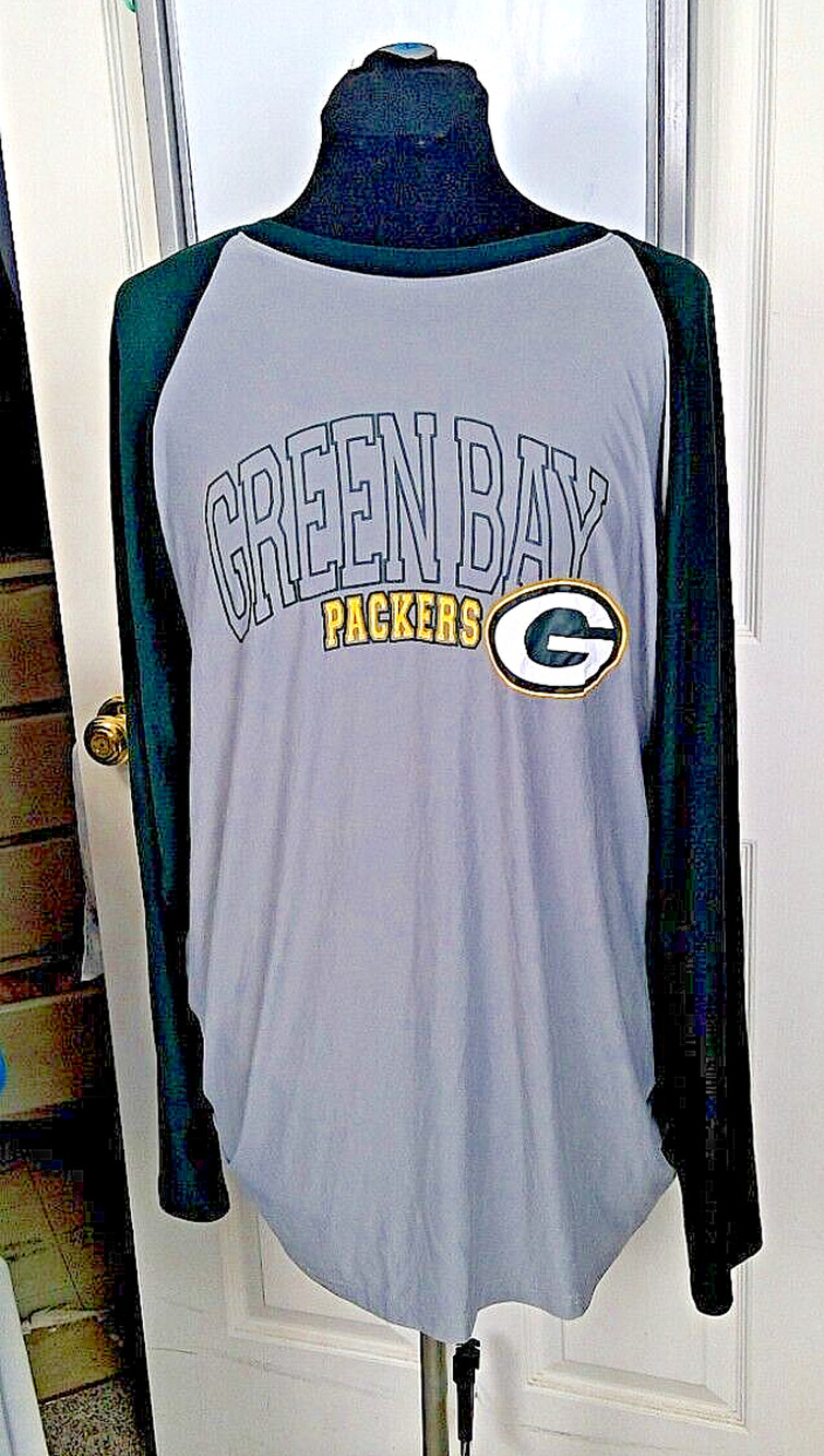 Green Bay Packers Women's Sleep Shirt XL Green/Gray Long Sleeve Poly/Spandex NFL